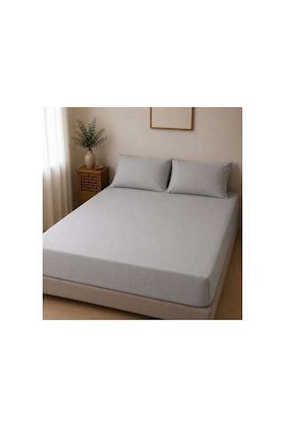 Çift Kişilik Lastikli Çarşaf Takımı 2 Adet Yastık Kılıflı 50x70 180x200+30 %100 Pamuk Gri