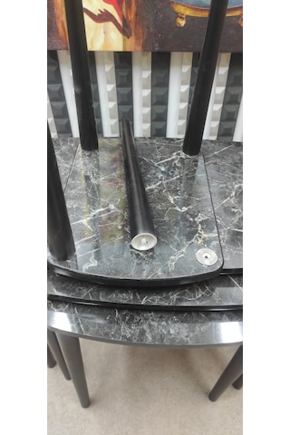 4 Lü Mdf Lam Ahşap Zigon Sehpa Siyah Mermer