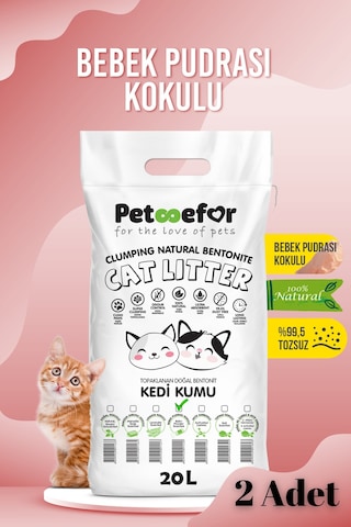 20 Lt Bebek Pudralı Kedi Kumu X2 Adet