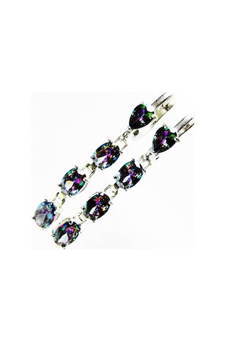 925 Ayar Gümüş  Mistik Topaz Oval Kadın Küpe