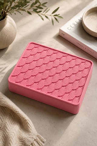 Desenli Kapaklı Dekoratif Kutu Masa Üstü Organizer Takı Aksesuar Saklama Kutusu Pla 20x12.5 Cm Pembe