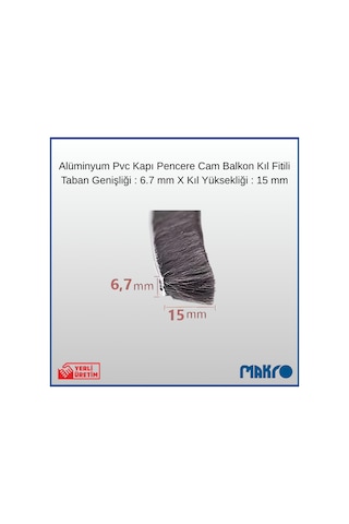 Alüminyum Pvc Kapı Pencere Cam Balkon Kıl Fitili En 6,7mm - Kıl Uzunluğu: 15mm - 50 Metre 50 M