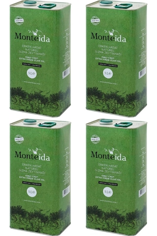 Monteida Erken Hasat Soğuk Sıkım Natürel Sızma Zeytinyağı Teneke 4 x 5 L