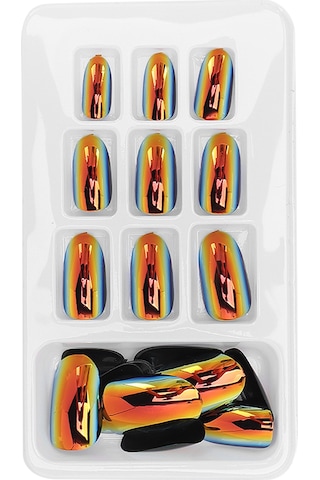 24 Adet Moda Takma Tırnak Çıkarılabilir Parlak Renkli Takma Tırnak Yama Tam Kapatıcı Tırnak Sanatı İpuçları