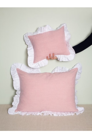 Pamuklu Açık Pembe Beyaz Fırfırlı İki Adet 50x70 Yastık Kılıfı Se
