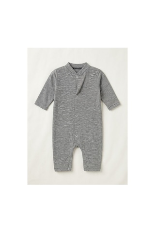 Gülerçocuk Unisex Bebek Kendinden Desenli Soft Dokulu Uzun Kollu Çıtçıtlı Tulum Gri Gri