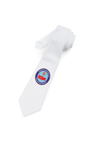 Baskıbazar Since Içişleri Bakanlığı Logo Baskılı Saten Lüks Kıravat Baskıbazar Beyaz