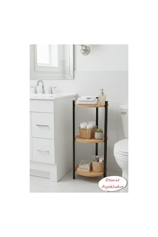 3 Raflı Çam Yuvarlak Çiçelik Raf, Çok Amaçlı Raf 2306 Atlantik Çam