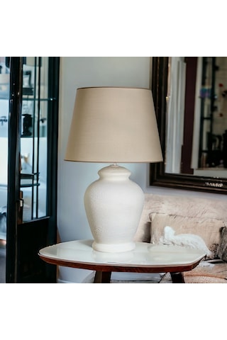 Qdec Vintage Seramik Abajur Rustik Ekru - Bej