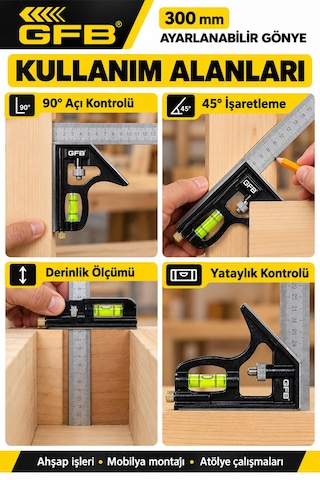 Gfb 300 Mm Ayarlanabilir Su Terazili Gönye