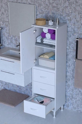 Eliusta Alia Çok Kullanışlı Dolap G:50 Cm Üst Bölme Kapaklı Alt Bölme Çekmeceli 50x138x32,5 Cm Modüler Dolap Beyaz
