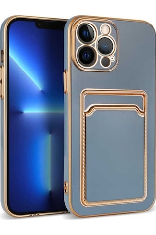 Apple Uyumlu iPhone 12 Pro Max Kılıf Zore Bark Kartlıklı Kapak Mavi