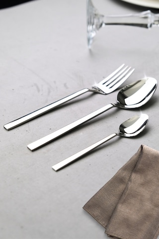 Lugga Doğa Tatlı Çatal Kaşık Ve Çay Kaşık Takımı 6 Kişilik 18 Parça Beyaz Kutu Gri