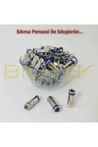 Rg6 Sıkmalı F Konnektör Mavi Şeritli - 100 Adet