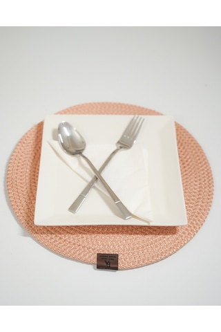 4 Adet Hasır Görünümlü Jüt Supla, Amerikan Servis Lüx Sunum Tabak Altlığı - Pembe Pembe