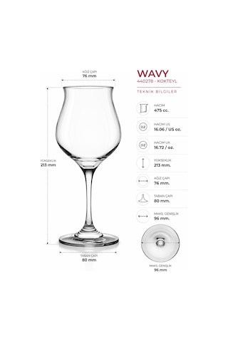 6 Lı Wavy Kadeh Seti,büyük Boy, 475 Cc,şarap,aperol Spritz Bardağı,premium Sunum Bardağı Seti Şeffaf