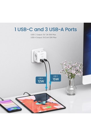 Ganzhoushop Yeni X X W Usb Type-c Termal Priz Priz Nesil Lencent Korumalı İn Duvar Akım 7 4000 3'lü 3 1 1 Ak Kablosuz