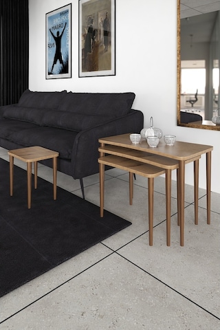 Zuesse Dizayn Selena Zigon Sehpa Ahşap Ayaklı Ceviz Salonseti Sehpası 4 'Lü