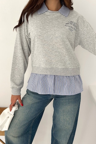 Noa & Noa Kadın Gömlek Detaylı Baskılı Sweatshirt Serene Layer Gri