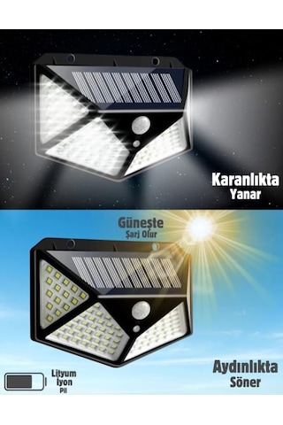 Gaman Solar Led Bahçe Lambası, 100 Led Hareket Sensörlü 13x9x5 Cm, 3 Modlu Güneş Enerjili Solar Lamba, Dış Mekan Aydınlatma, Duvar Montajlı Sku: Smgstk7929515f77