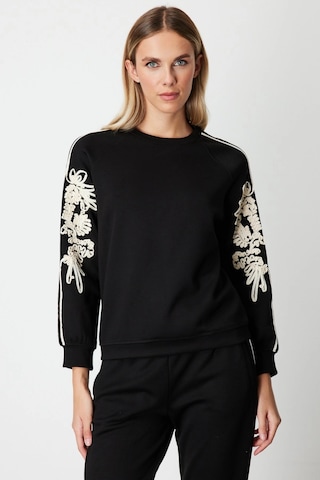 On Fashion Kadın Kolları Desenli Sıfır Yaka Siyah Sweatshirt 66323 Siyah
