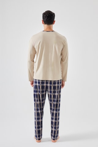 Erkek Pamuklu Uzun Kollu Ekose Desenli Cepli Pijama Takımı Ke77618 Krem