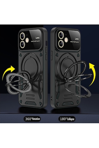 Redmi Note 13 Pro 4g Kılıf Manyetik Standlı Joy Lens Premium Tank Silikon Kapak - Koyu Yeşil Koyu Yeşil