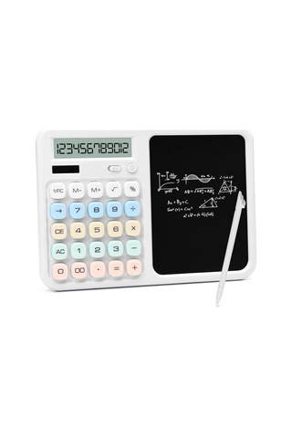 Lcd Ekran Yazı Tahtalı Hesap Makinesi 12 Haneli Tabletli Hesap Makinesi Beyaz Diğer