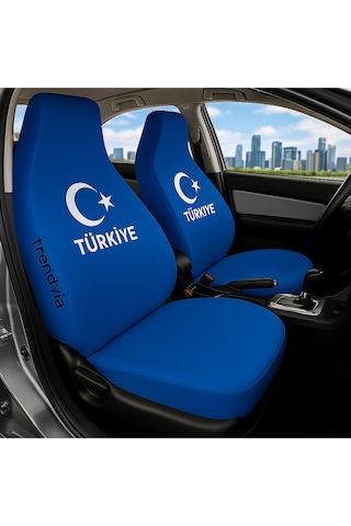 Türkiye Ay Yıldız Bayraklı Mavi Renk Ön Ve Arka Oto Koltuk Kılıfı Seti Penye Servis Tipi Koltuk Koruyucu