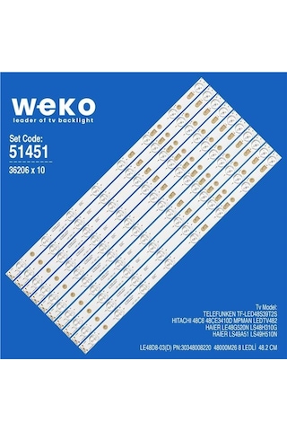 Wkset-6451 36206x10 Le48d8-03 D Pn:30348008220 48000m26 10 Adet Led Bar Tvnizin İçindeki Led Barla Aynısı Olduğunu Görmeden Almayınız. Led Bar Ürünlerinde Paket Açıldığında İade Kabul Edilmemektedir.