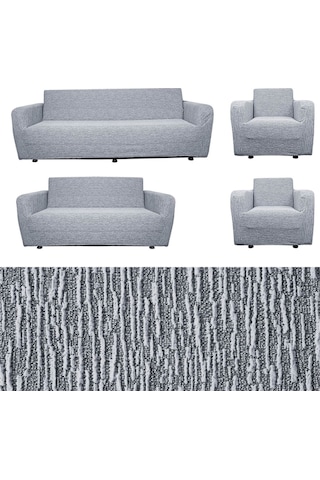 Jakarlı Düz Desen Likralı Esnek Yikanabilir Koltuk Örtüsü 3+2+1+1 Koltuk Takımı Koltuk Kılıfı Gri