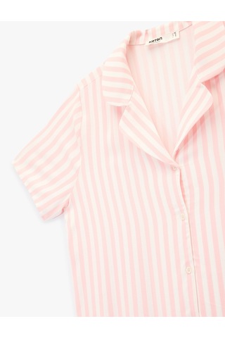 Koton Gömlek Yaka Kısa Kollu Viskon Çizgili Pijama Üstü Pınk Strıpe 6slk50007mw Pembe Çizgili
