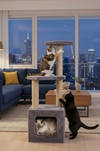 Reyo Pet Basamaklı Yuvalı Kare Kedi Tırmalaması Gri 115 X 35 X 30 Cm