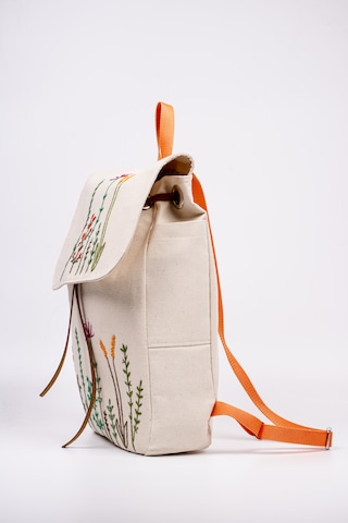 Fabric Craft Bag Sırt Çantas Kanvas Nakışlı Ayarlanabilir Krem Rengi Krem