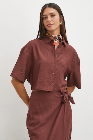 Uterpe Mocha Tie Dye Cropped Shirt Kahverengi