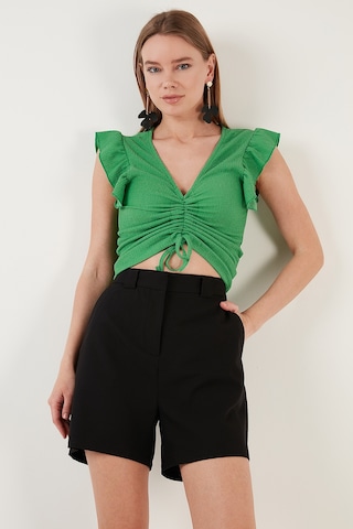 Lela Büzgü Detaylı Kolları Fırfırlı Dar Kesim Crop Bayan Bluz 5865015 Benetton