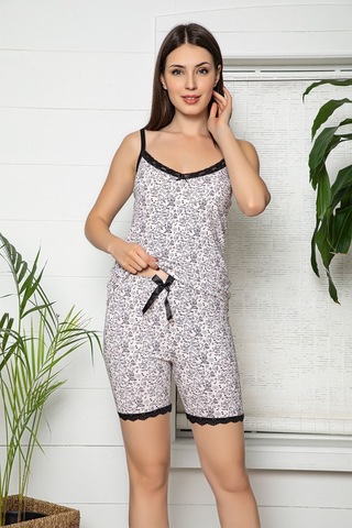 Kadın Ekru Renkli Dantel Detaylı Şortlu Ve Taytlı Pijama Takımı 3'lü Set 75030 Ekru