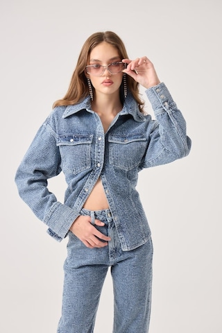 Holly Lolly Özel Kumaş Efektli Belden Oturmalı Laura Jean Ceket Mavi