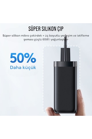 Usams T47 Cc153 65w Dual-port Super Si Hızlı Şarj Dizüstü Bilgisayar Tablet Macbook Siyah