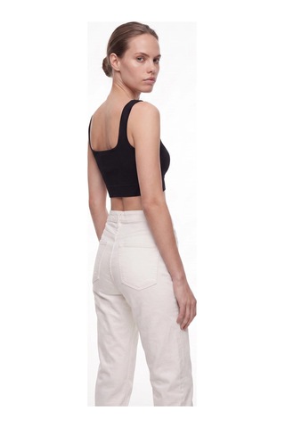 CEMO Kadın Yüksek Bel Mom Fit Kesik Paca Jean Pantolon Beyaz