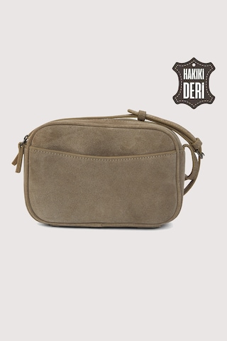 Hakiki Deri Kadın Çapraz Omuz Çantası Vizon Süet Smr8975 Vizon Süet