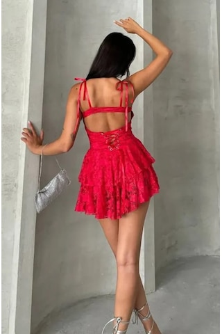 Discofasihion Fırfırlı Prenses Elbise Kırmızı