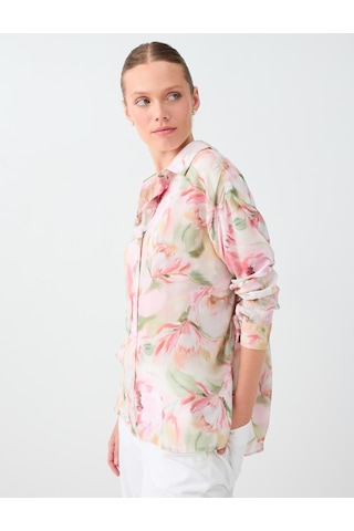 Jimmy Key Kırık Beyaz Floral Desenli Uzun Kol Viskon Gömlek 6sw087805106