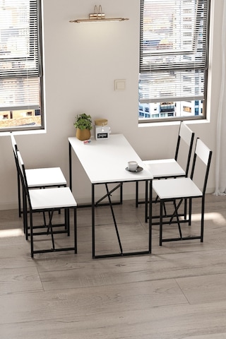4lü Mutfak Seti Mutfak Masa Ve Sandalye Seti Balkon Masası Cafe Seti Bulut Beyaz Beyaz