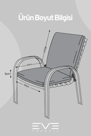 Eve Tekstil Bahçe - Salon - Balkon Arkalıklı Fermuarlı Bağlanabilir Yıkanabilir Sandalye Minderi 6 Adet Gri