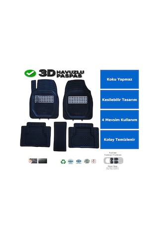 Toyota Corolla Sedan 2015 Uyumlu 3 Cm Havuzlu 5 Parça Set 3d Paspas Takımı Siyah - Gri