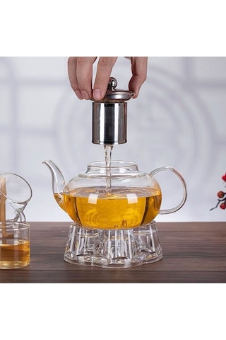 Toptanfoni Borasilikat Cam Büyük Çaydanlık 800ml Şeffaf
