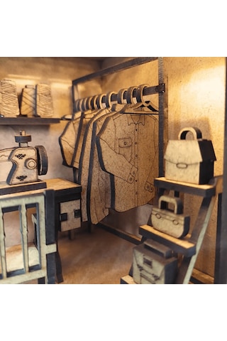 Tailor Shop Book Nook Ahşap Maket Seti Terzihane Miniatür Kitaplık Dekoru Dıy
