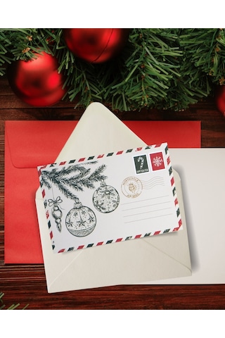 Yılbaşı Çam Ve Küre Temalı Kartpostal Ve Zarf Seti, Yeniyıl Tebri