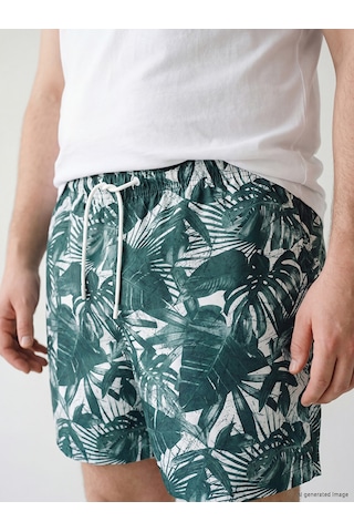 Lcw Swımwear Yeşil Kısa Boy Desenli Erkek Deniz Şortu